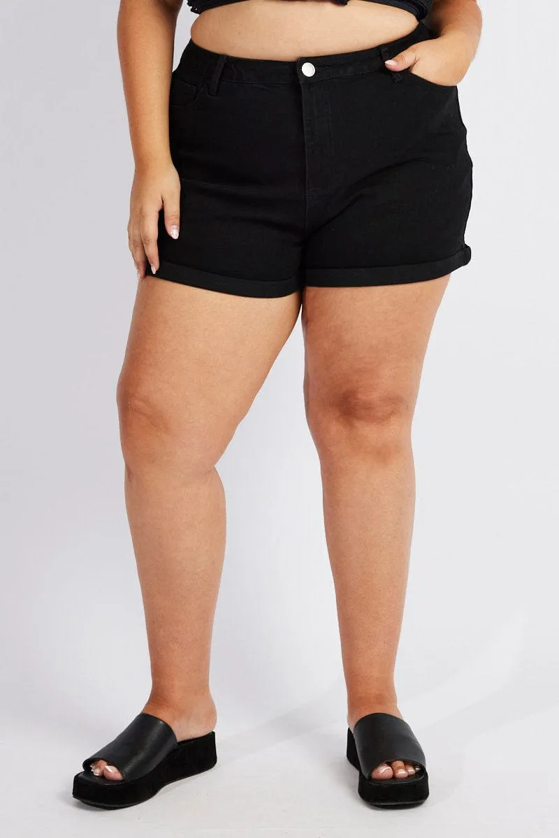 Black Mom Shorts High Rise Stretch Trendy Fashion Soft Jersey