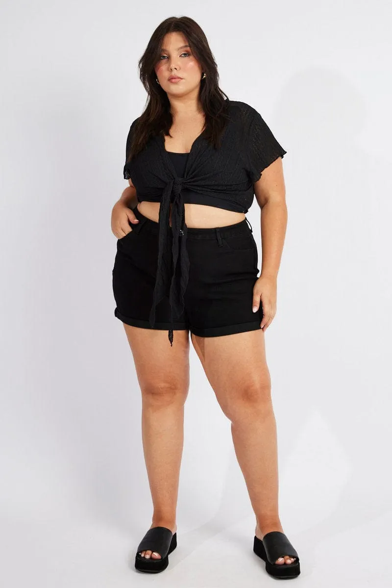 Gentle Glow Black Mom Shorts High Rise Stretch