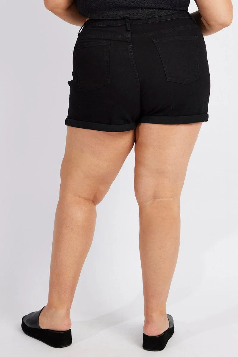 Black Mom Shorts High Rise Stretch SlipResistantWaistband