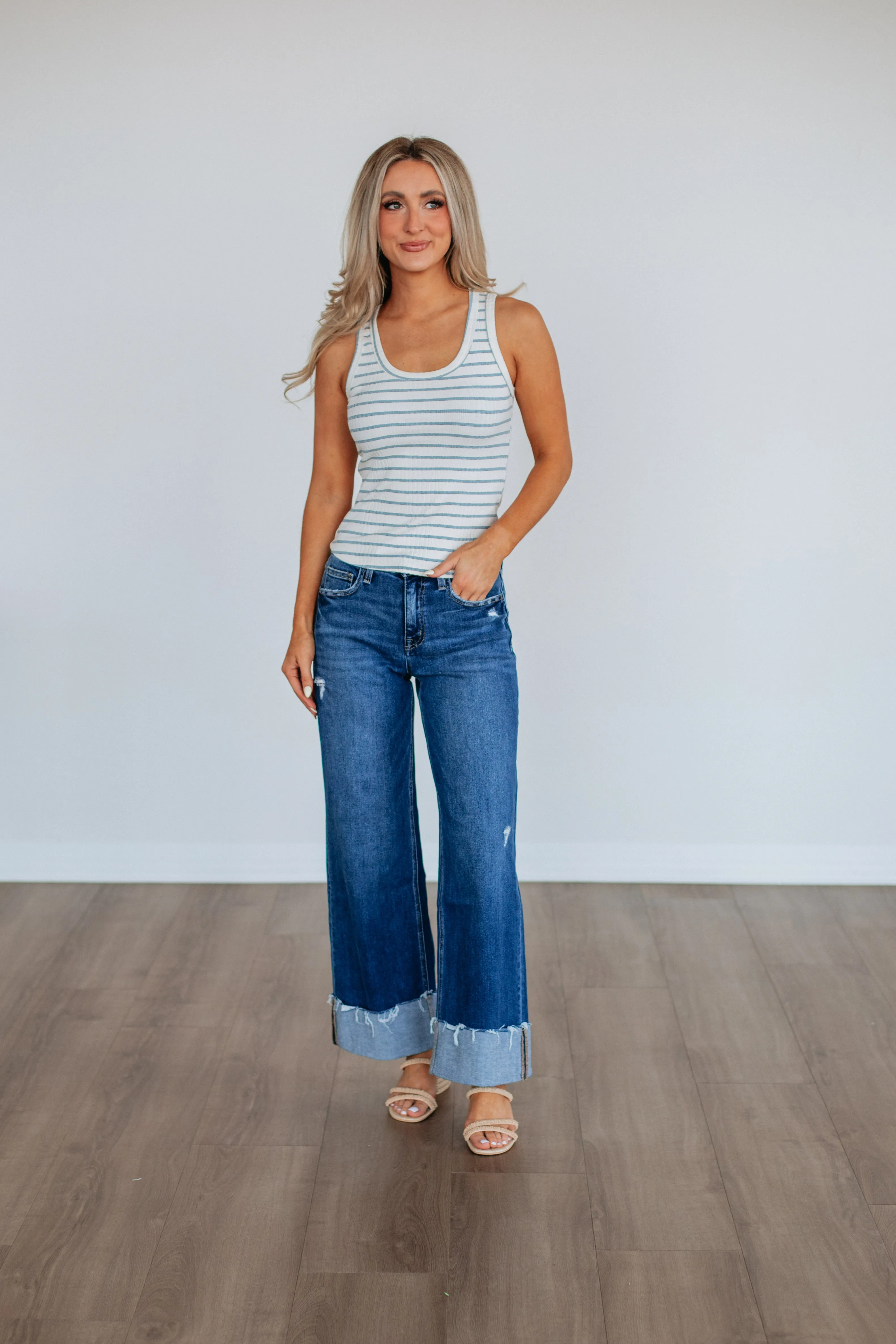 High Energy Return Fabric shipbuilders Ansley Striped Tank - Cloud Mix