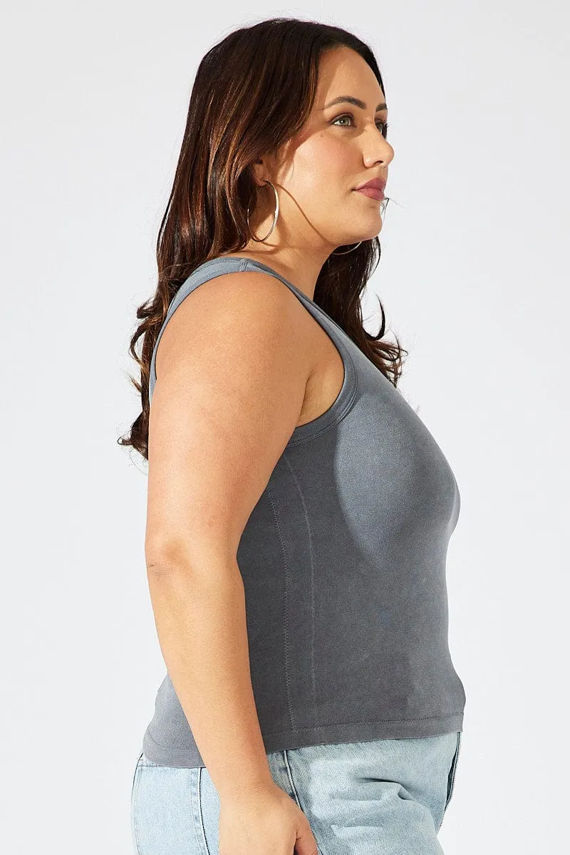 Black Tank Top Seamless Washed Light Core