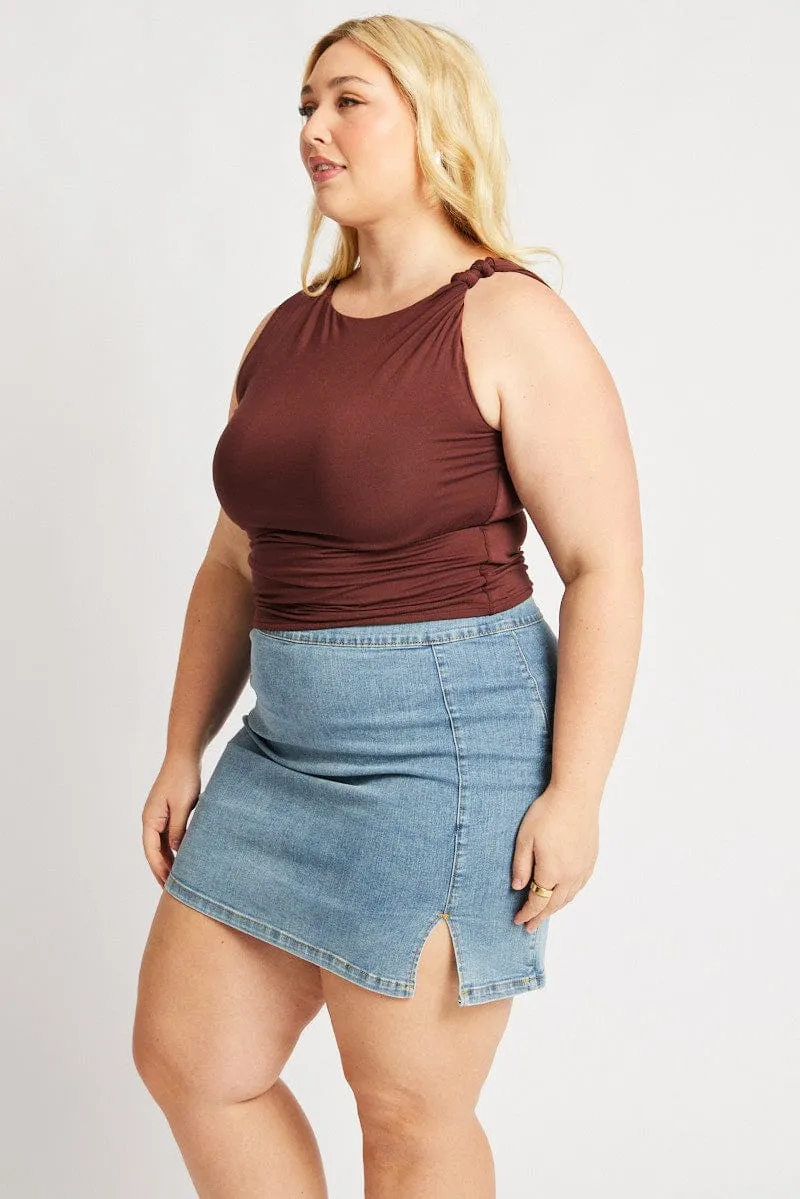 SeamlessPockets Quick Wear Brown Sleeveless knotted Shoulder Top