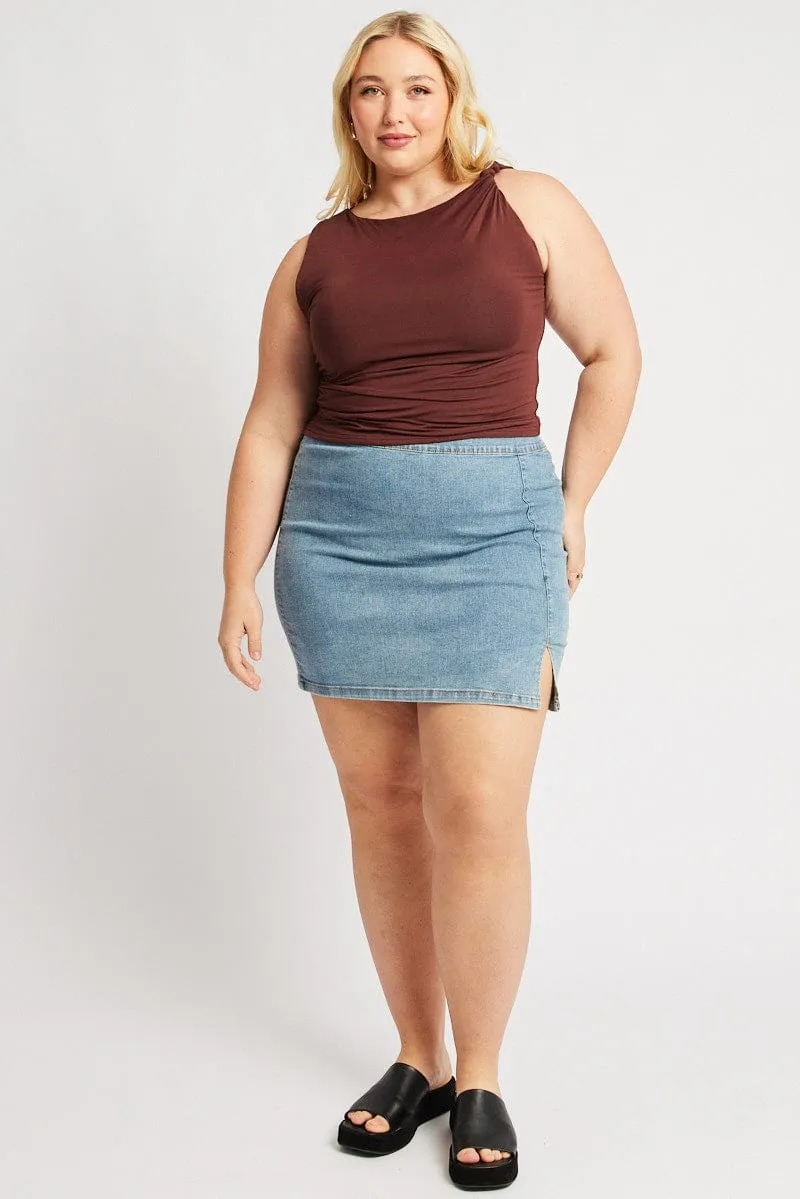 Brown Sleeveless knotted Shoulder Top AntiPilling Hike Fit