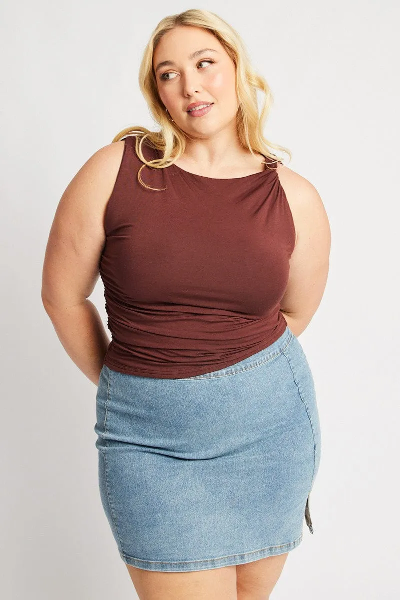 Queen Glow Brown Sleeveless knotted Shoulder Top
