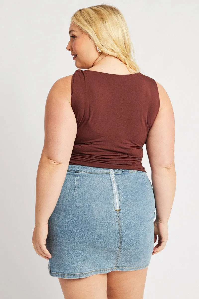 Stone Glow Brown Sleeveless knotted Shoulder Top