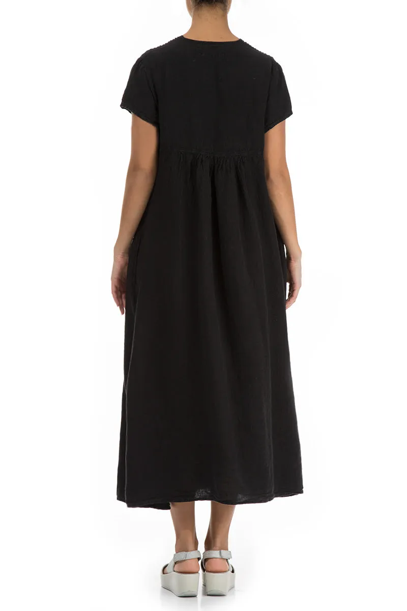 Romantic Black Linen Dress Sport Ease Reinforced Knees