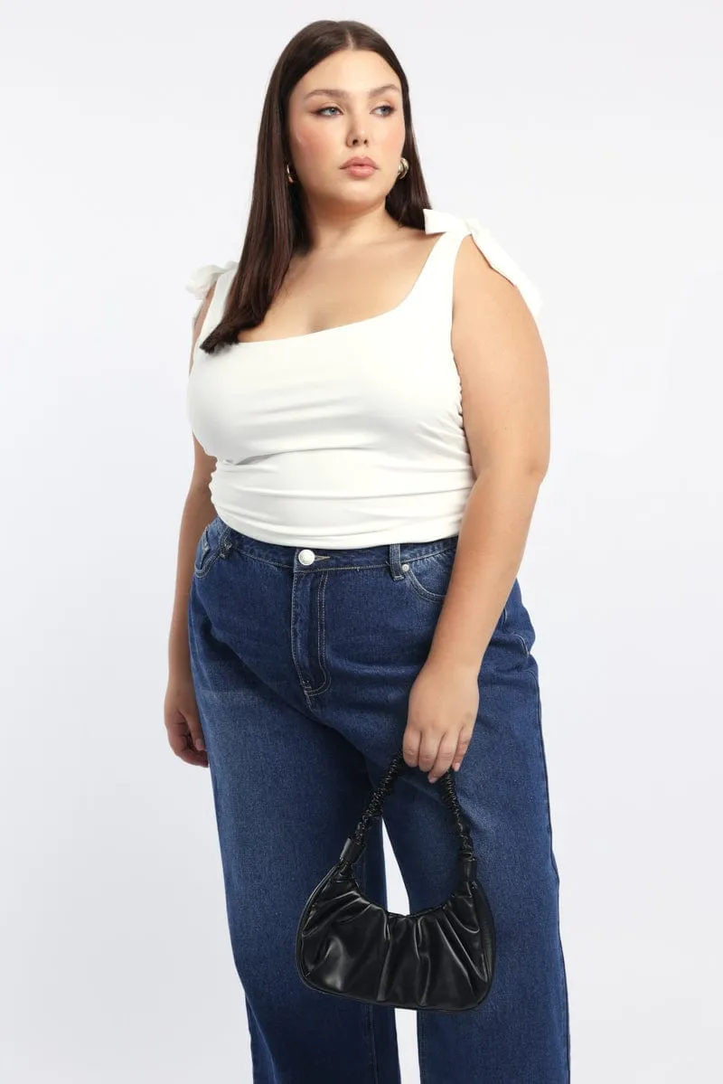 White Tank Top Tie Shoulder Side Ruched Hygienic Finish Vision Glow
