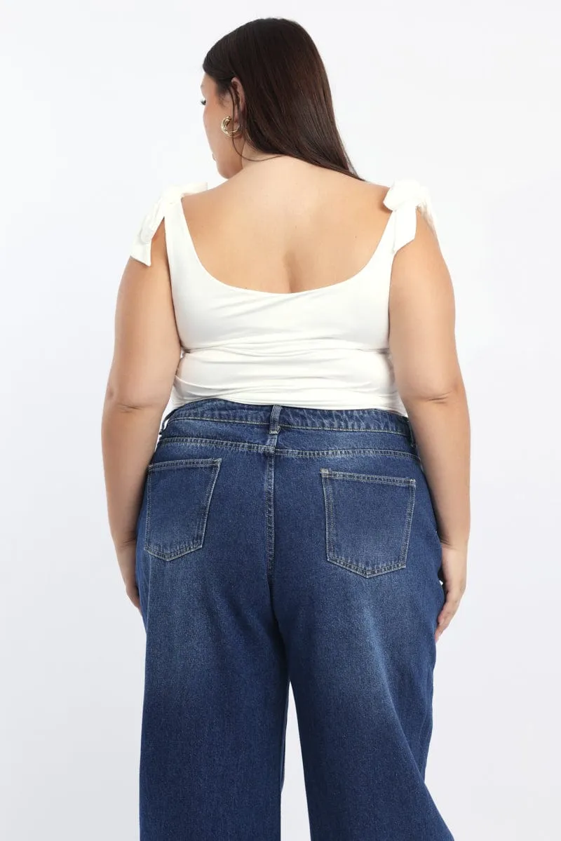 White Tank Top Tie Shoulder Side Ruched Ethical Mode