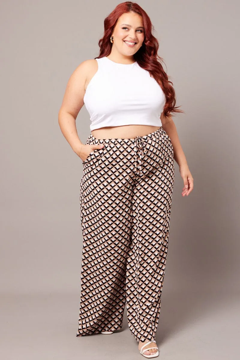 EcoFriendlyDye Modern Relaxed Brown Geo Wide Leg Pants High Rise