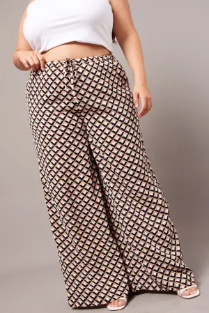 Refined fit Brown Geo Wide Leg Pants High Rise