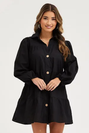 Glam Night Virtual Mode Black Tiered Dress Long Sleeve Mini