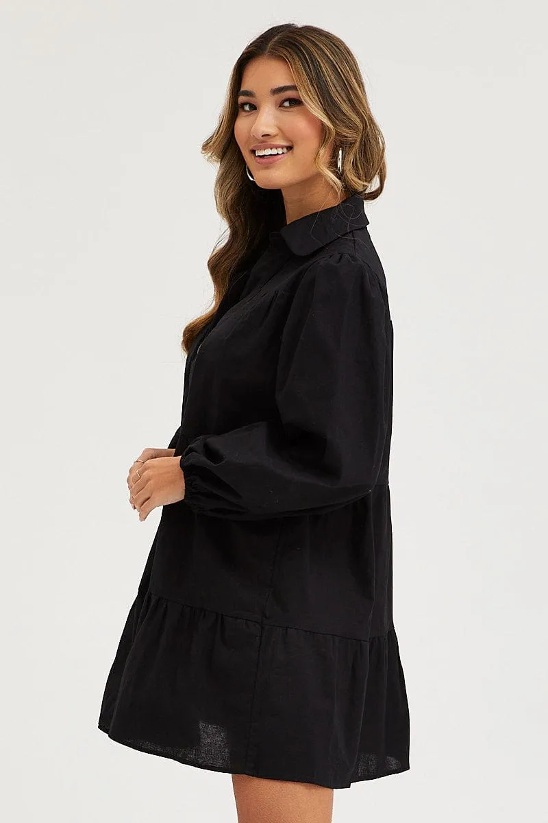 Casual Trousers Seasonal Style Black Tiered Dress Long Sleeve Mini