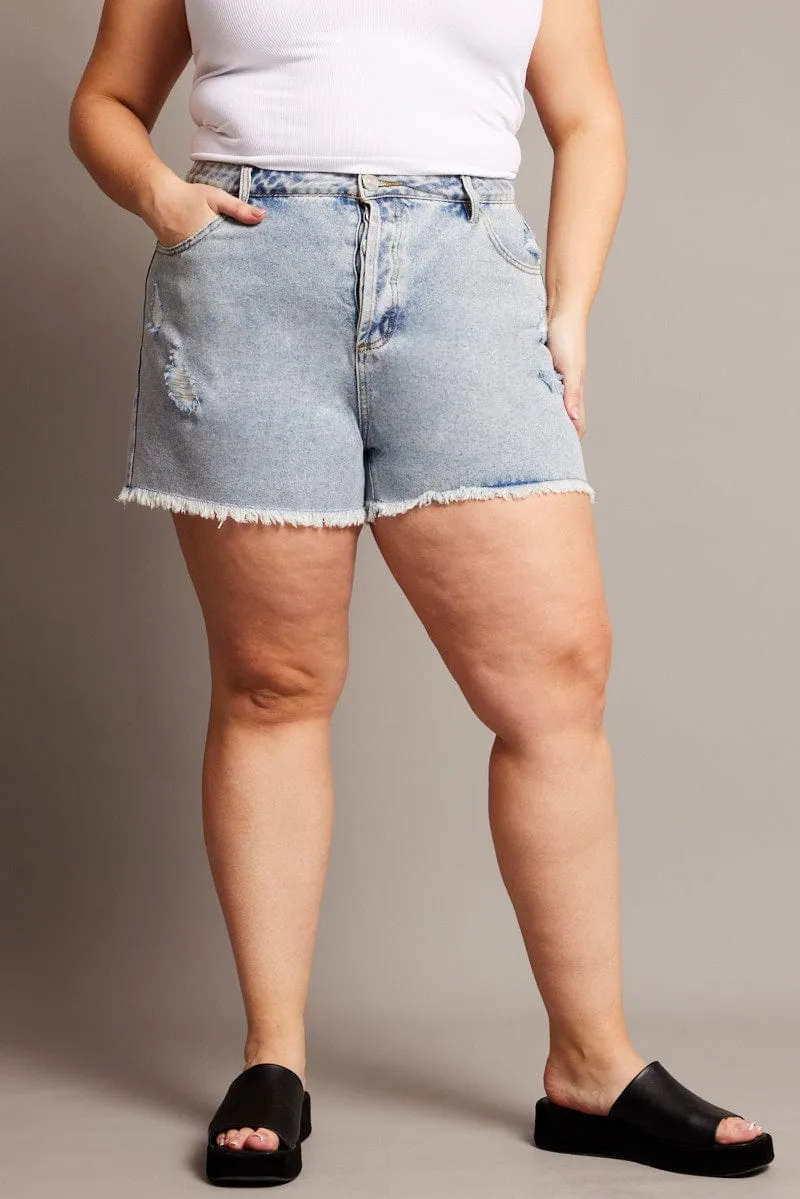 Sustainable Base Brave Fit Denim Relaxed Shorts High Rise Distressed Hem