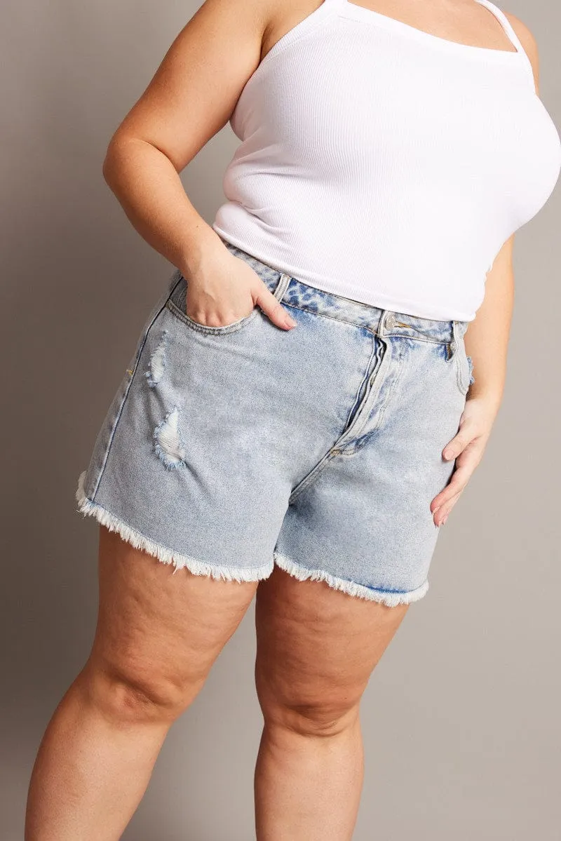 Street Edge Denim Relaxed Shorts High Rise Distressed Hem