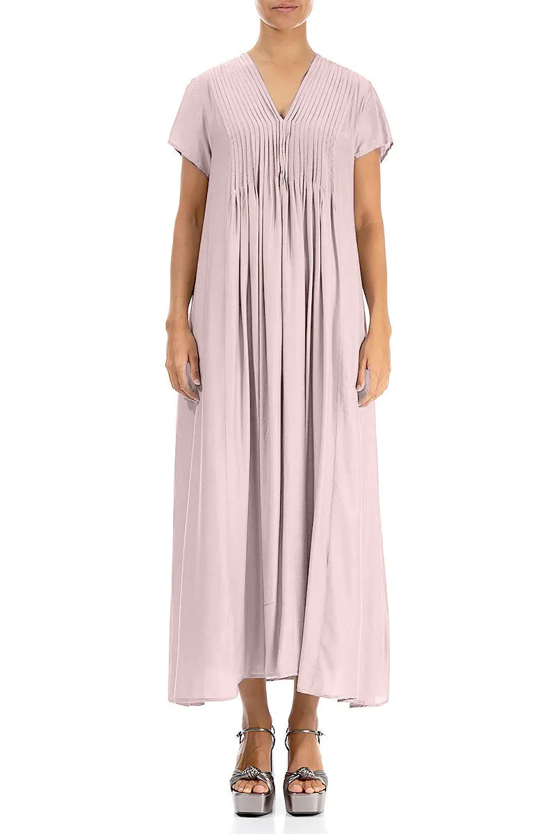 Romantic Powder Pink Silk Bamboo Dress Loose Fit
