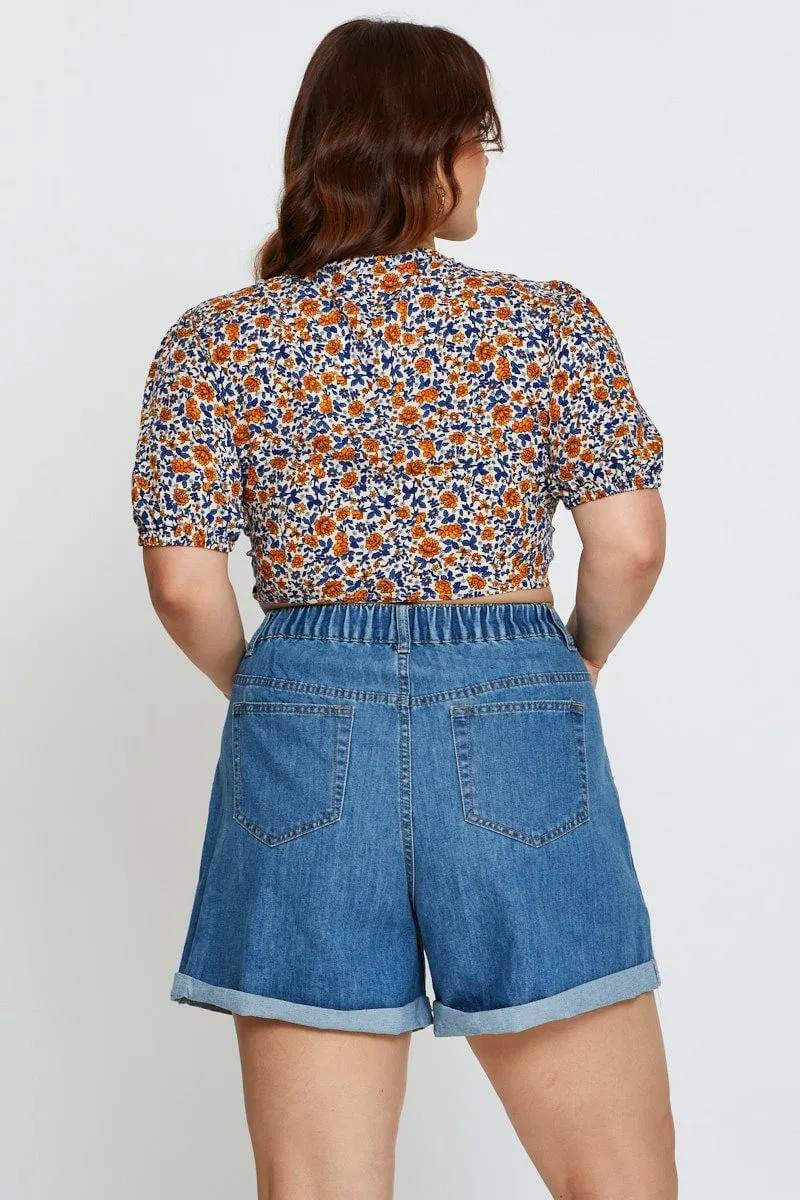 Blue Plus High Rise Elastic Waist Relaxed Blue Shorts Recycle Glow