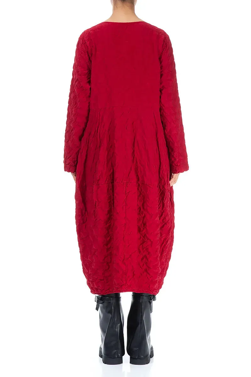 Weather Protection Balloon Cherry Red Pleated Silk Bamboo Dress