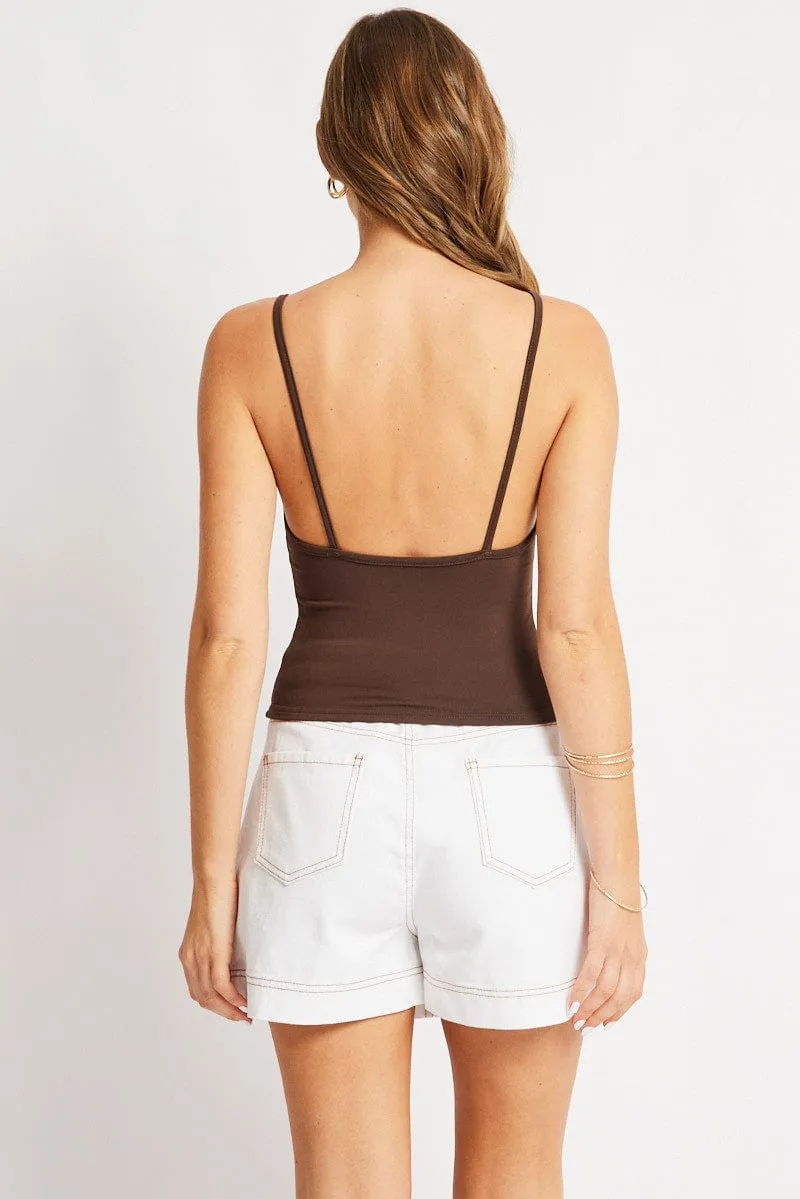 Brown Sleeveless Tank Supersoft SheerLayeredPanels