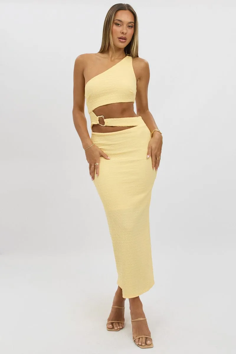 Yellow Bodycon Dress One Shoulder Textured Luxury Apparel