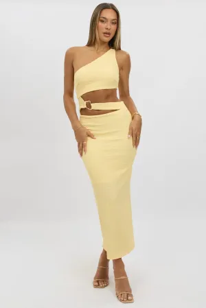 Yellow Bodycon Dress One Shoulder Textured Luxury Apparel