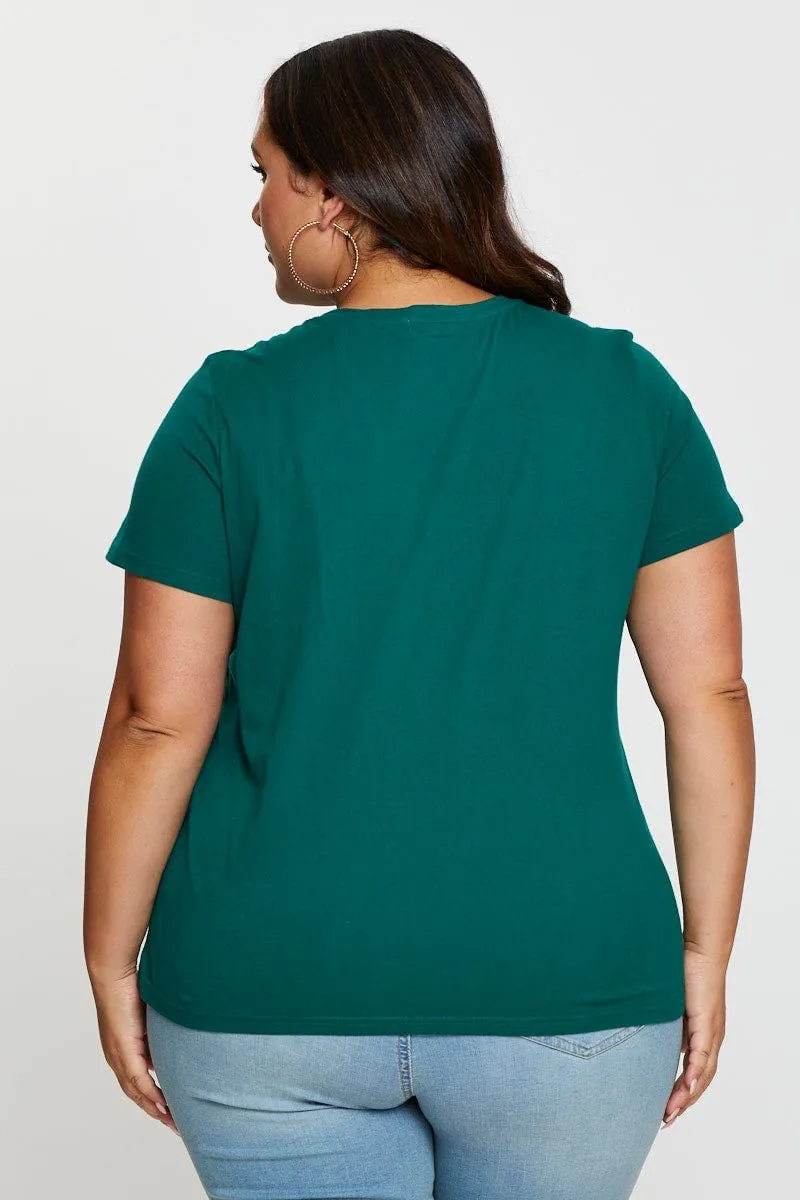 Green Graphic T-shirt Aspen Crew Neck Short Sleeve V neck elegance AntiStaticLining