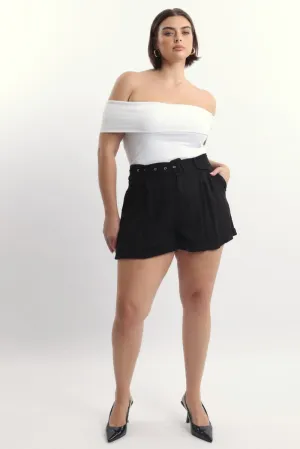 Black Belted Linen Blend Shorts Translucent Soul SmoothGripFastenings