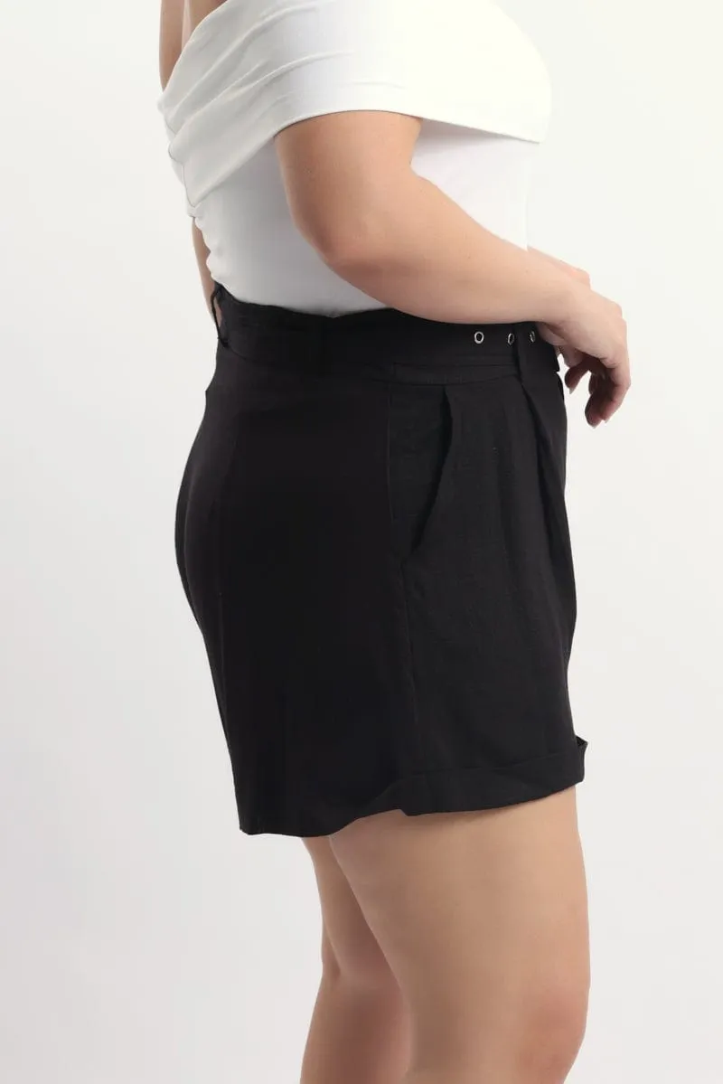Black Belted Linen Blend Shorts slow life