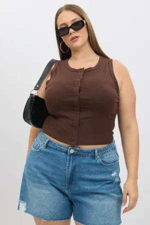 Brown Button tank Top Outdoor Wear
