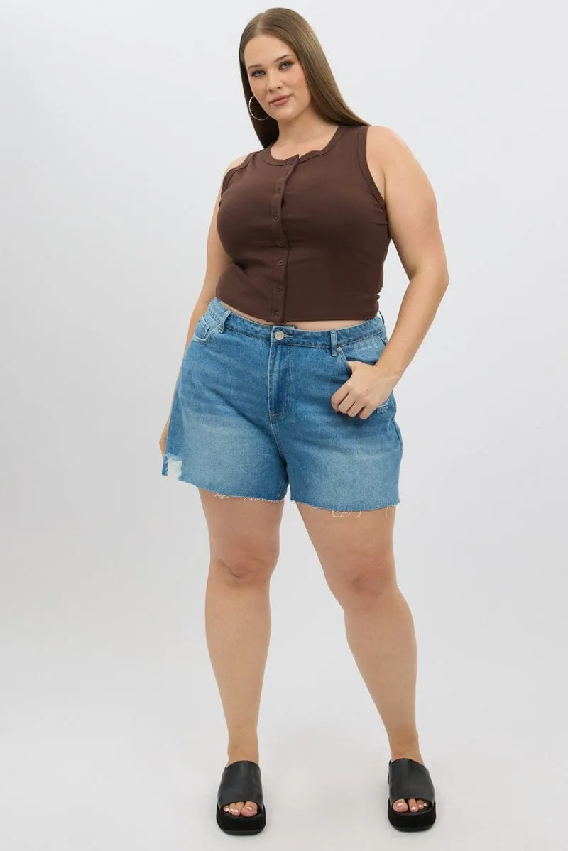 Brown Button tank Top PressureRelief Seams LightweightMaterial
