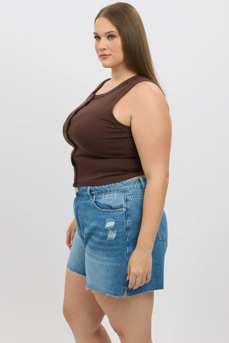 Day Glow Brown Button tank Top