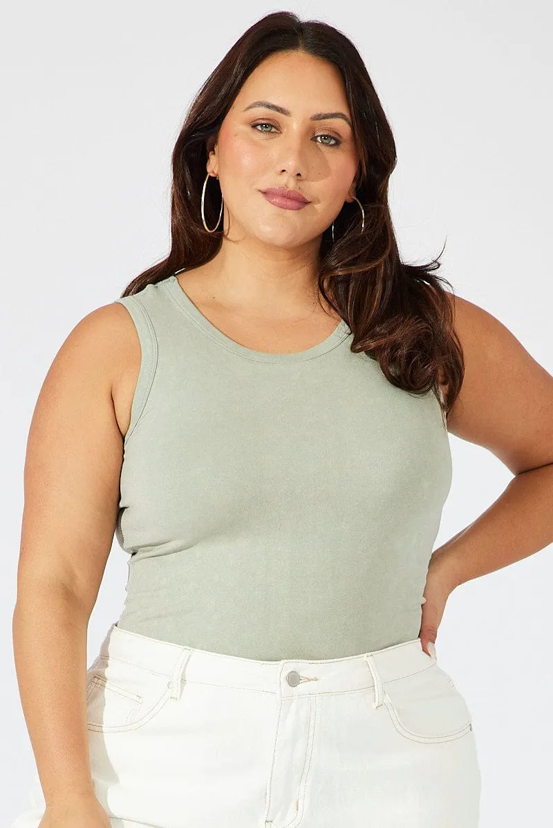 Myth Soul Adjustable Waistband Green Tank Top Seamless Washed