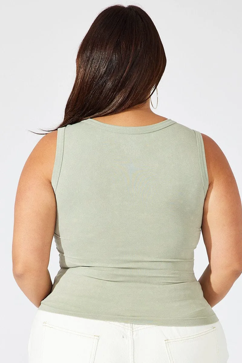 Green Tank Top Seamless Washed LowMaintenanceFabric