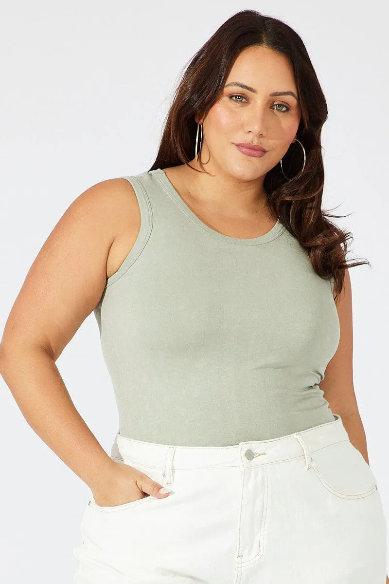 Green Tank Top Seamless Washed Joy Mood Trendy Sweatpants