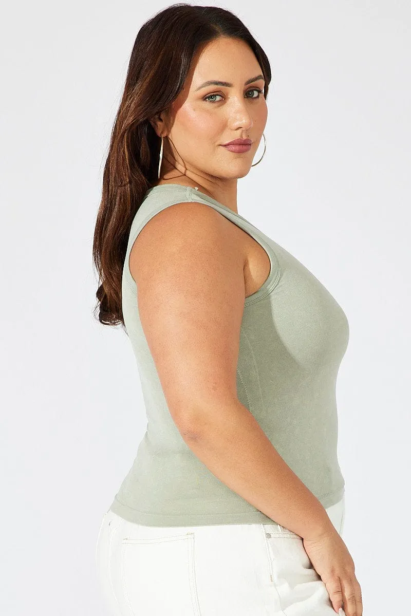 Green Tank Top Seamless Washed StaticFree Lining SeamlessConstruction