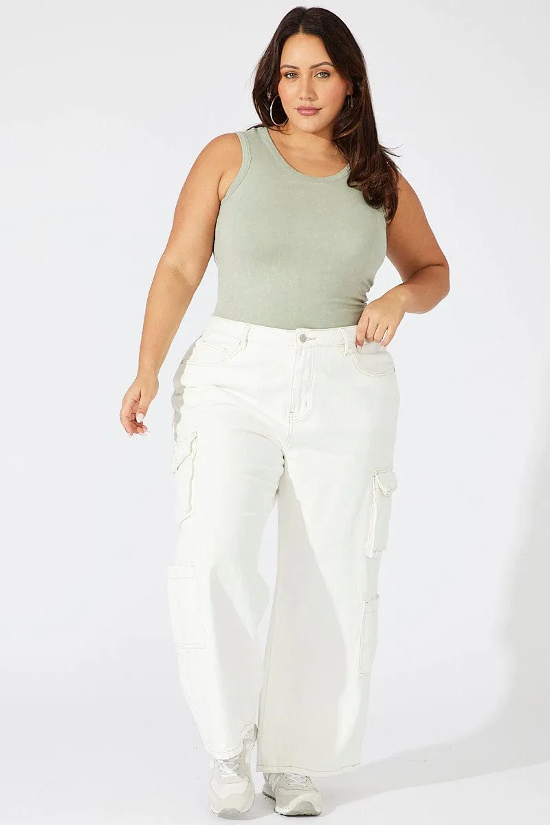 Green Tank Top Seamless Washed Easy Wear