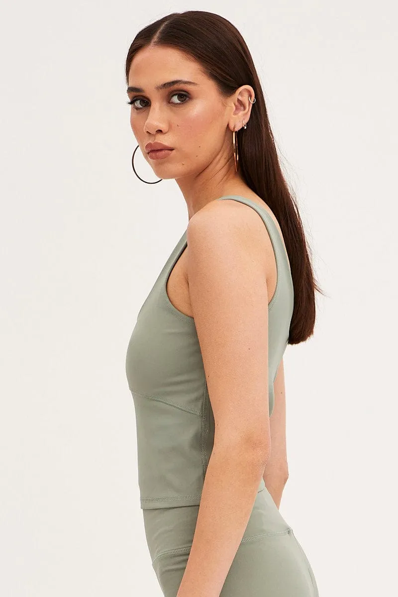 Green Tank Top Sleeveless Underseam Activewear Reinforced Edges Saga Fit