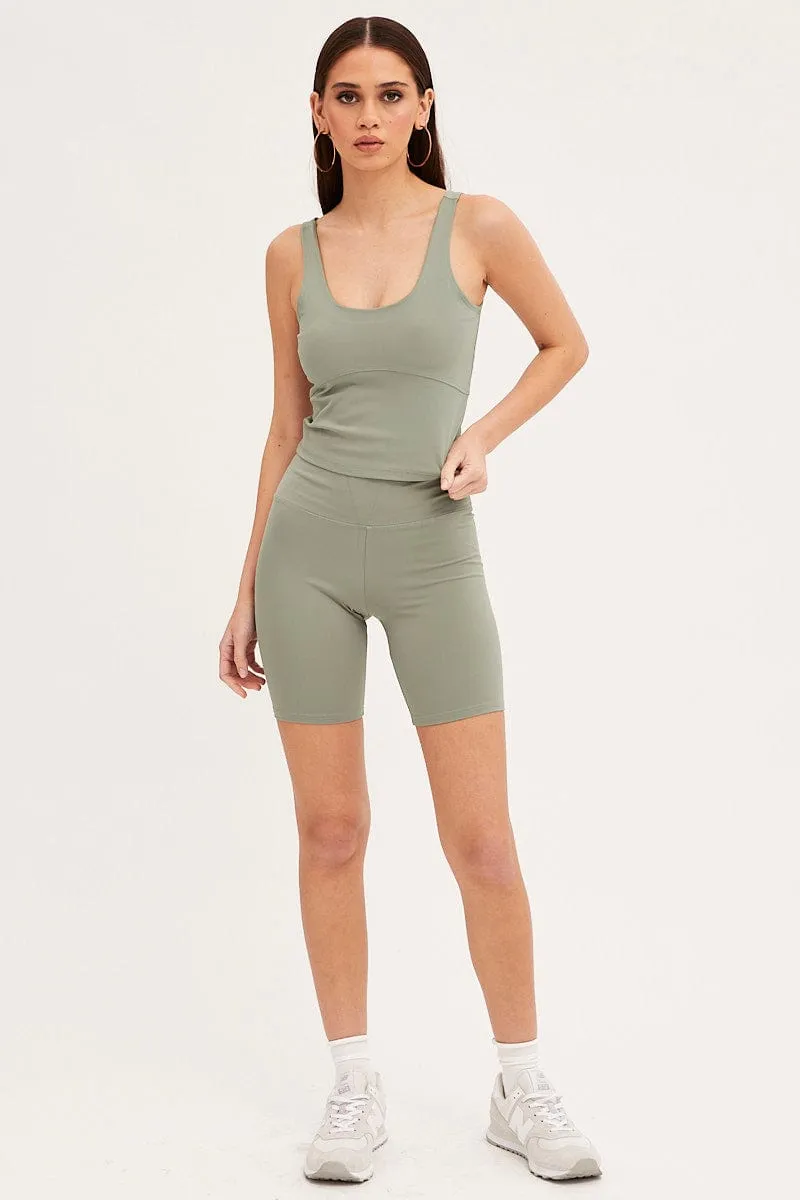 Green Tank Top Sleeveless Underseam Activewear Lounge Gear