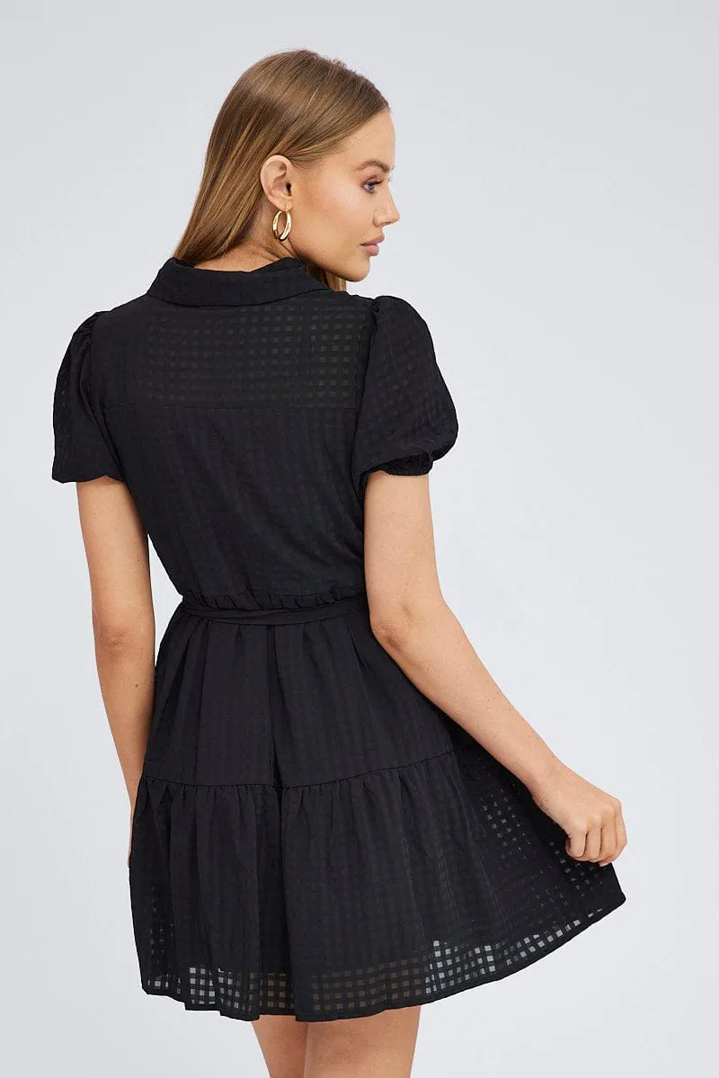 Black Shirt Dress Short Sleeve Tiered EasyAdjustStraps Warm Gloves