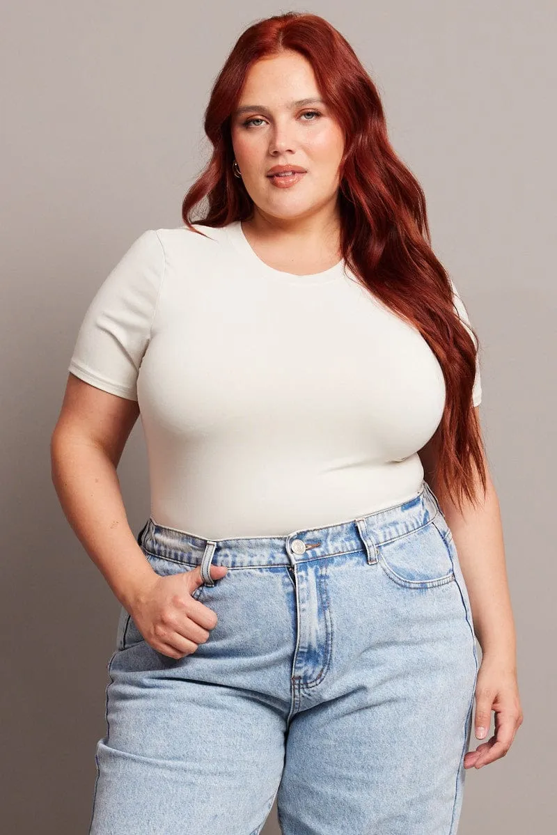 White Bodysuit Short Sleeve Crew Neck Supersoft Outdoor Footwear Match Fit