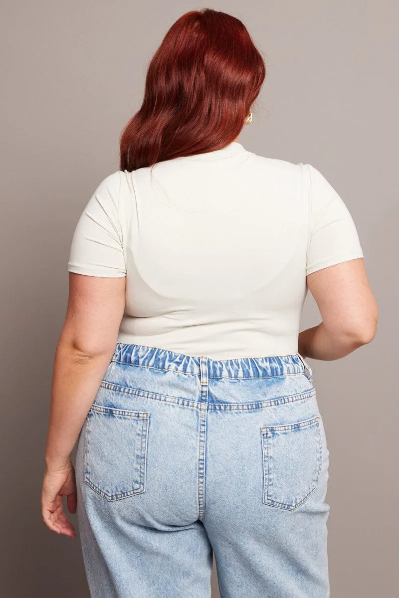 White Bodysuit Short Sleeve Crew Neck Supersoft Vision Fit Summer Air
