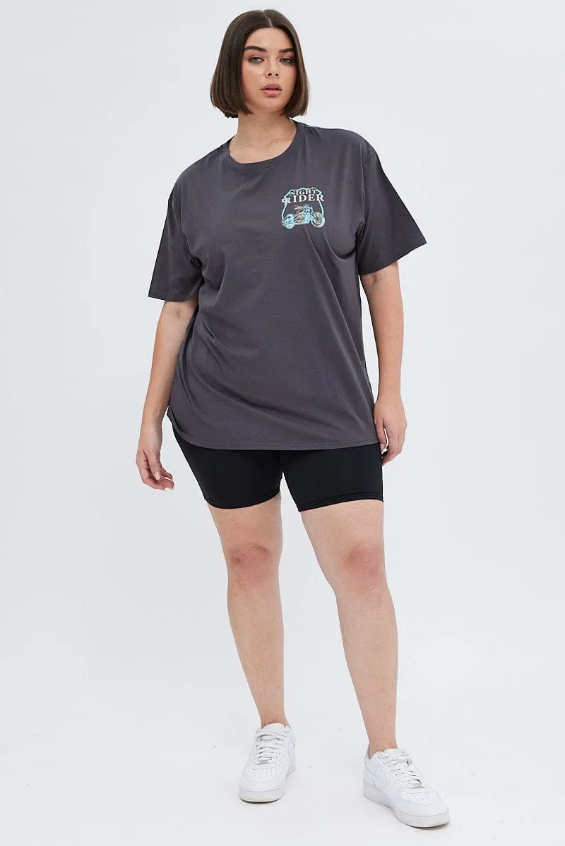 Cozy Look Grey Graphic T-shirt Back Print
