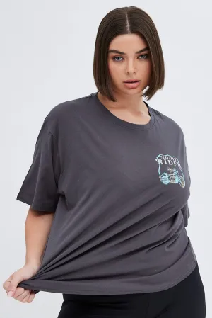 Grey Graphic T-shirt Back Print Complementary Colors Soft Touch