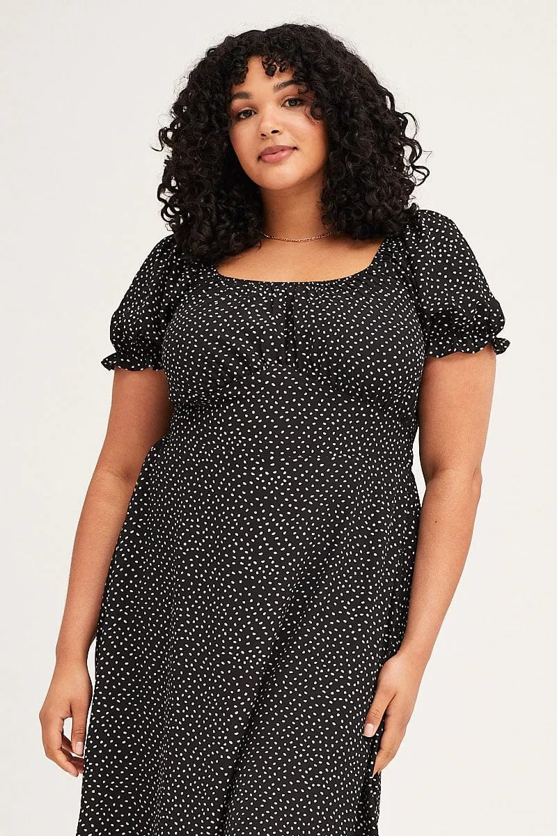 Southern Belle Polka Dot Short Sleeve Tie Back Midi Dress