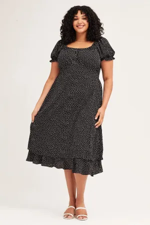 Polka Dot Short Sleeve Tie Back Midi Dress Stylish Appearance Tall Frame