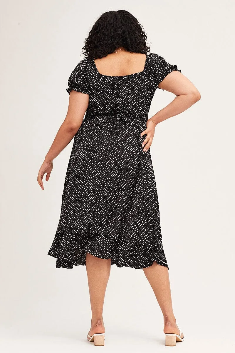 Polka Dot Short Sleeve Tie Back Midi Dress A-line midi dress Star Light