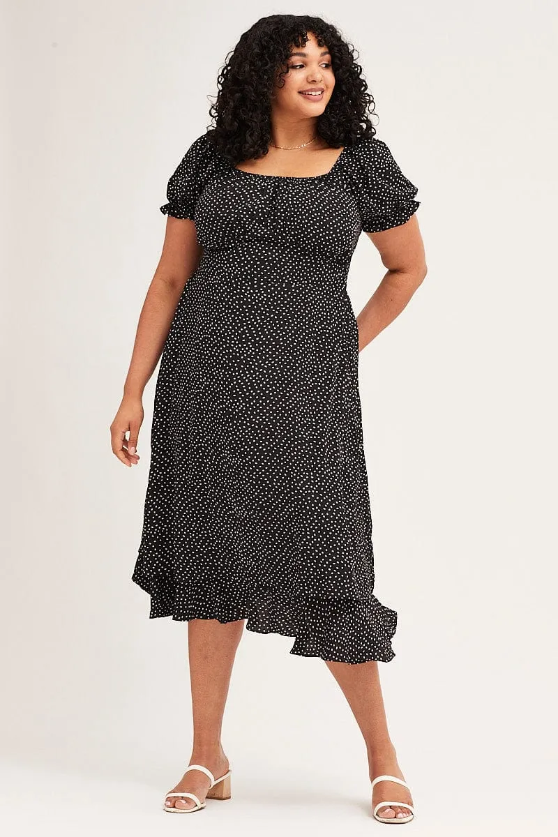 Parisian Touch Polka Dot Short Sleeve Tie Back Midi Dress