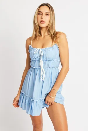 Blue Fit And Flare Dress Mini Fun Shine Rounded Neckline