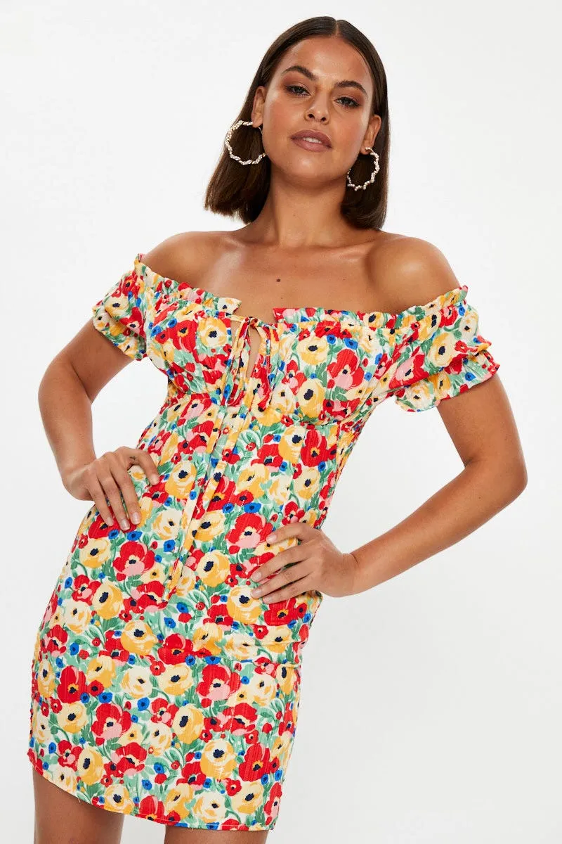 Print Off Shoulder Bustier Mini Dress Party Edge Comfortable fit mini