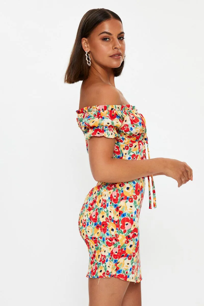 Print Off Shoulder Bustier Mini Dress Casual yet chic piece Flash Edge