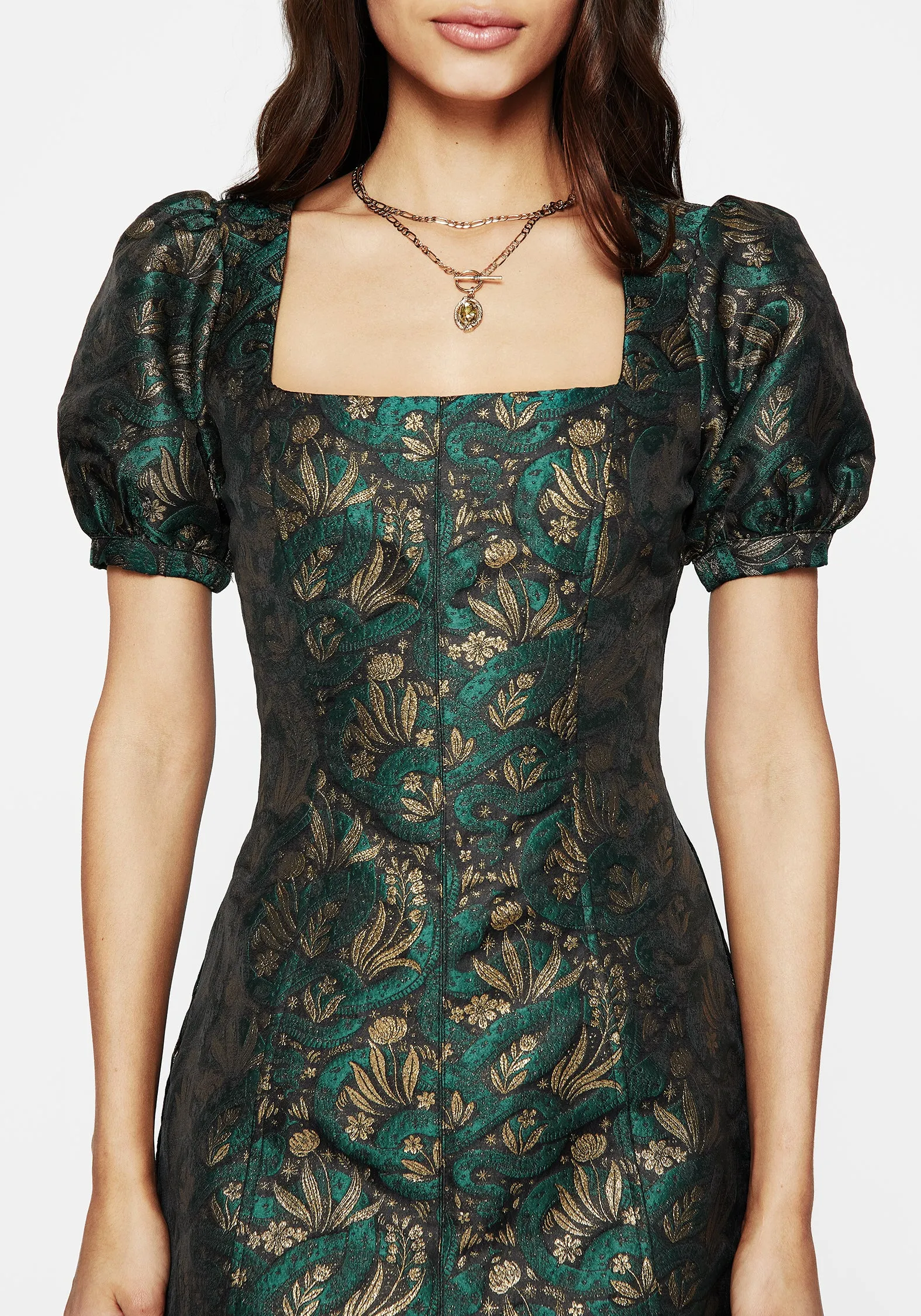 Fun Glam Floral Design Wear Rena Snake Jacquard Mini Dress